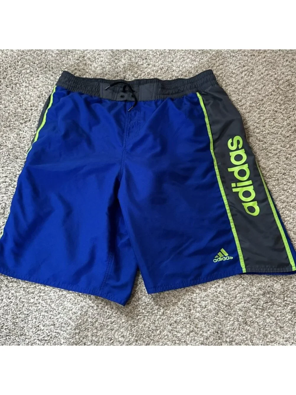 Adidas Swim Trunks Men's XXL Blue Gray Neon Green Board Shorts Mesh Lined